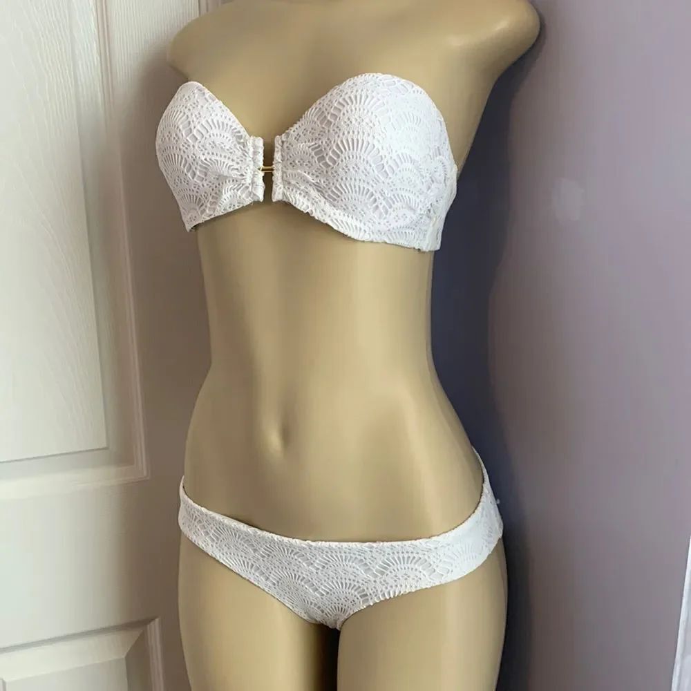 Designer White Crochet Lace Bikini Swimsuit Swimwear 2-Piece Small